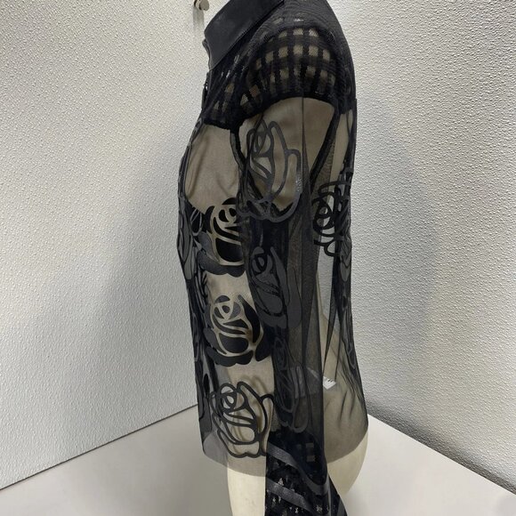 NEW FRANK LYMAN Sheer Floral Mesh Jacket with Faux Leather Trim – Black – M - Picture 9 of 14